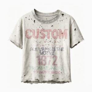 Wholesale Custom Mens Cropped Boxy T Shirt Full Body Bullet Hole Destroyed Edge Faded Dusty Wash Multi Overlay Retro Number & Text Grunge Street Brand Custom